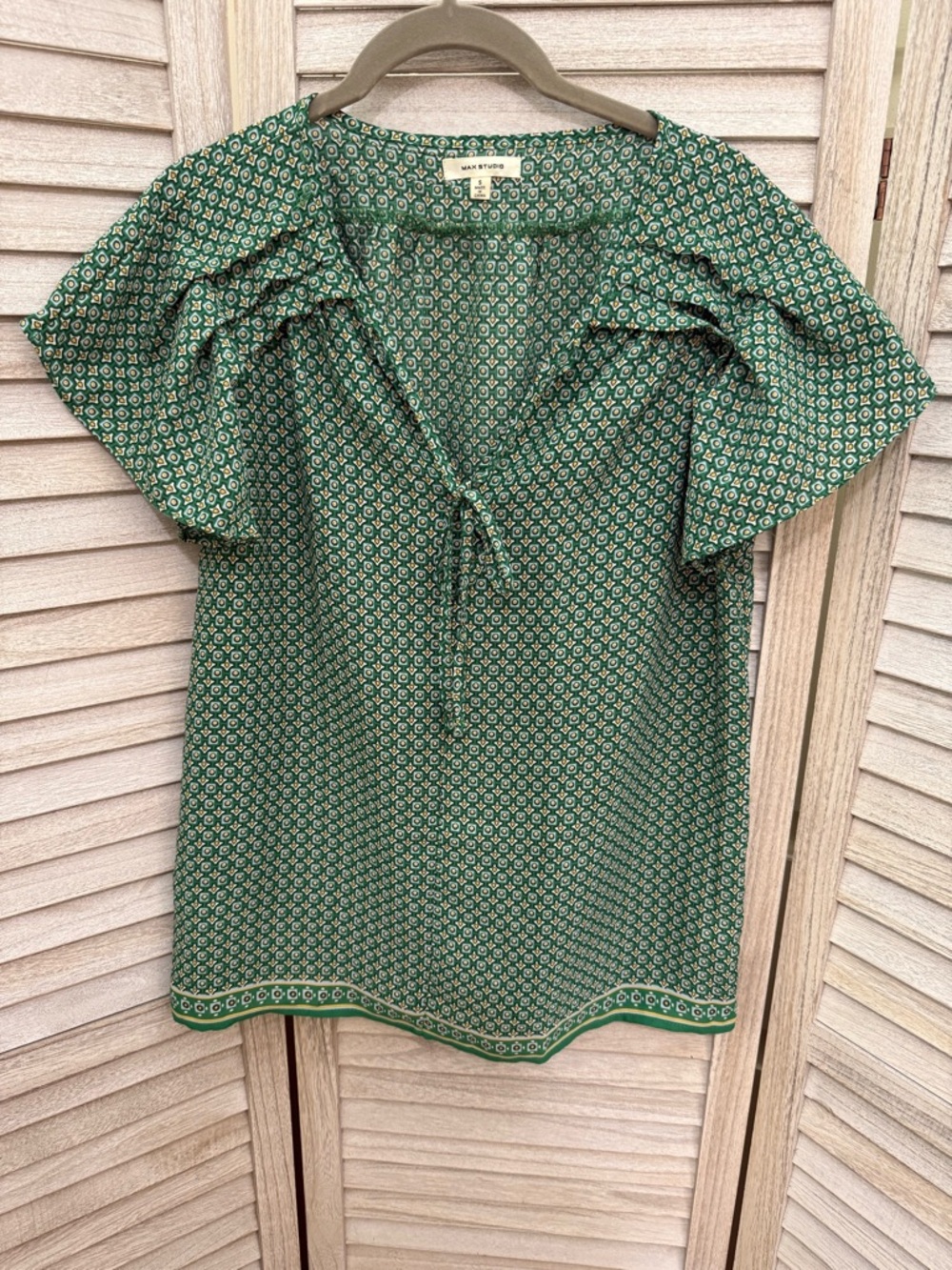Max Studio Green Printed Tie-Front Blouse
